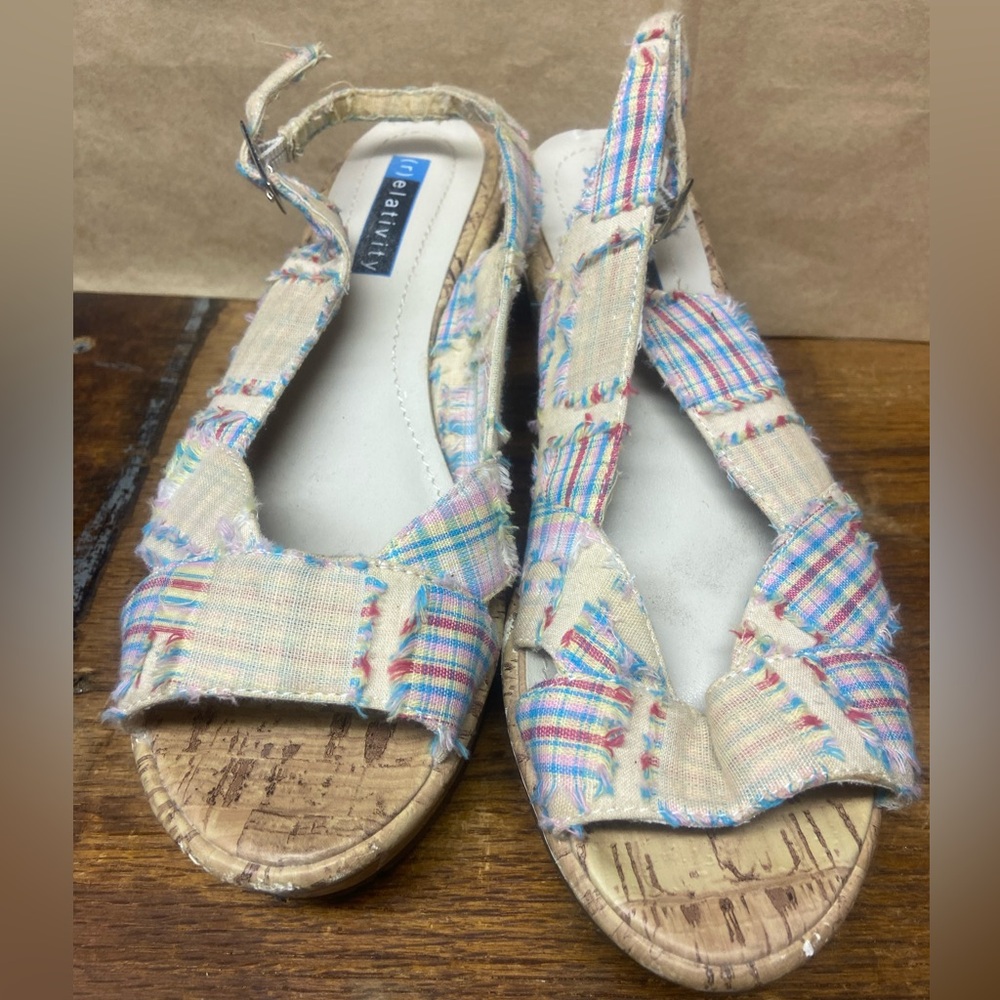 Relativity pastel madras plaid summer coastal Wedge Sandals womens rise 3”